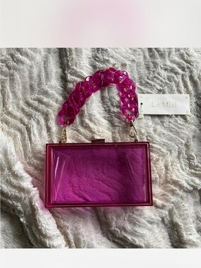LA MIEL Hot Pink Acrylic Box Clutch with Chunky Chain Handle